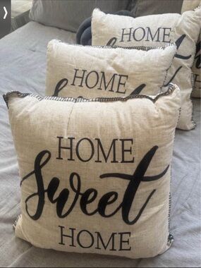 Home Sweet Home Decorative Throw Pillow - Neutral Beige with Black Script